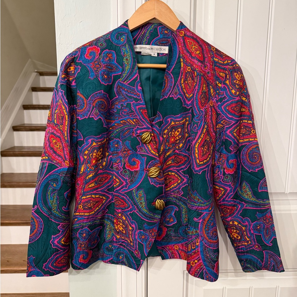 Vintage Anne Crimmins Silk Paisley Jacket Women’s Size 8 Jewel Tone Statement